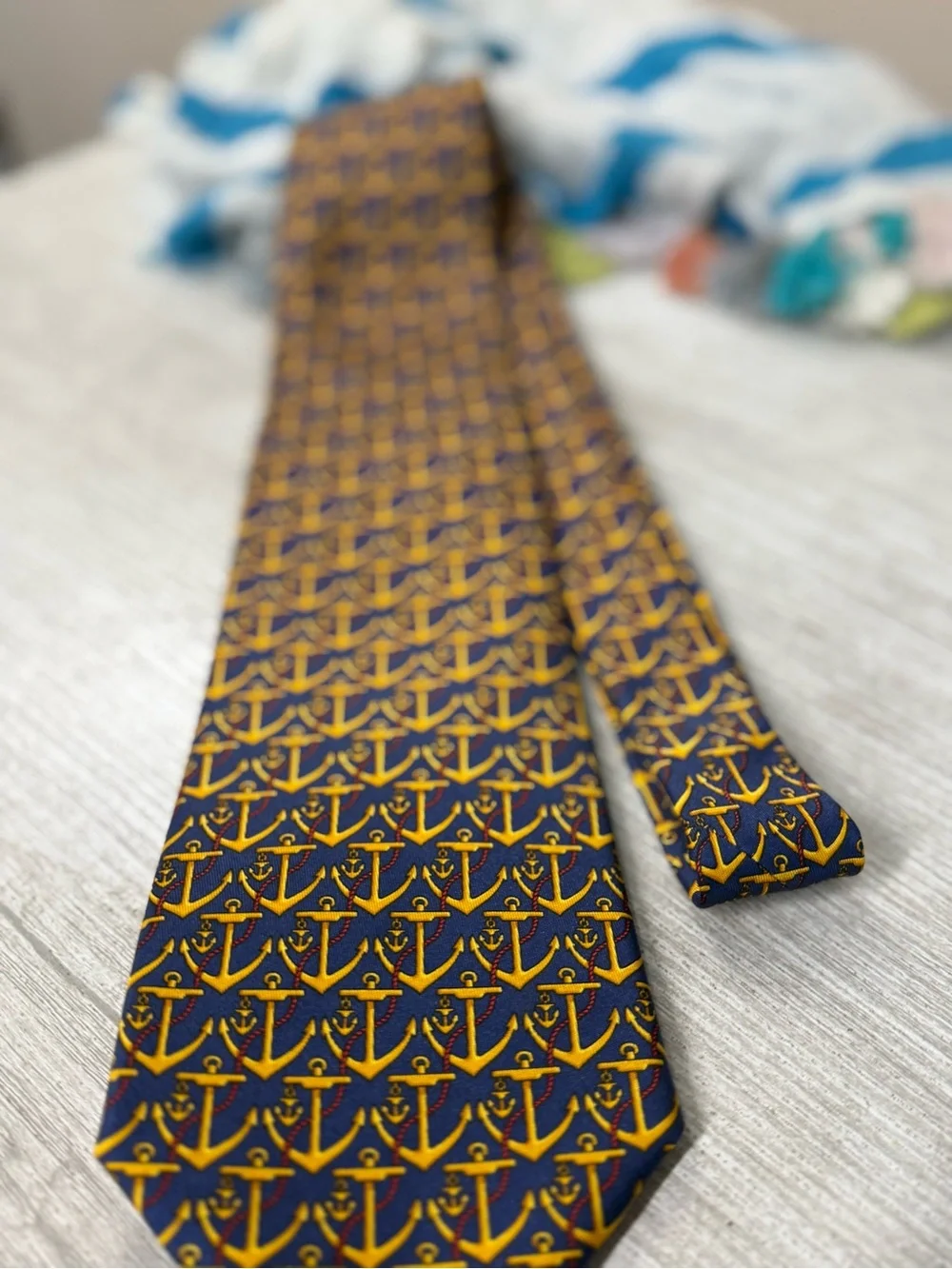 Nautical Anchor Pattern Silk Tie by Gucci